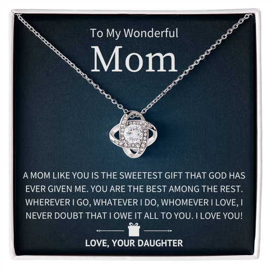 Gift From God - To My Mom From Daughter - Love Knot Necklace